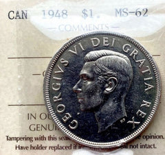 1948 Canada 1 Dollar Silver Coin One Dollar - ICCS MS-62