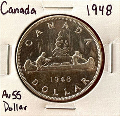1948 Canada 1 Dollar Silver Coin One Dollar - AU-55