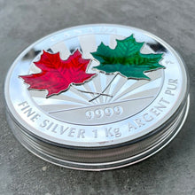 Load image into Gallery viewer, 2014 Canada Kilo .9999 Fine Silver Coin $250 Maple Leaf Forever Stunning Enamel
