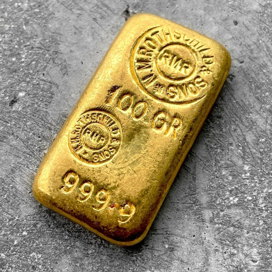 Rothschild Gold Poured Bar 100 gram .9999 Fine - 3.215 oz