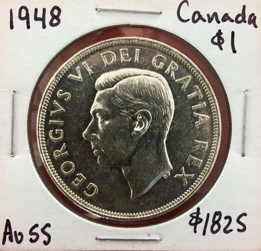 1948 Canada 1 Dollar Silver Coin One Dollar - AU-55 - Popular Key Date!