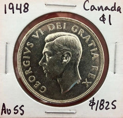 1948 Canada 1 Dollar Silver Coin One Dollar - AU-55 - Popular Key Date!