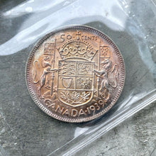 Load image into Gallery viewer, 1939 Canada 50 Cent Silver Coin Half Dollar ICCS MS Gem 65 - Purple Patina
