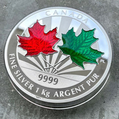 2014 Canada Kilo .9999 Fine Silver Coin $250 Maple Leaf Forever Stunning Enamel