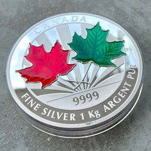 Load image into Gallery viewer, 2014 Canada Kilo .9999 Fine Silver Coin $250 Maple Leaf Forever Stunning Enamel
