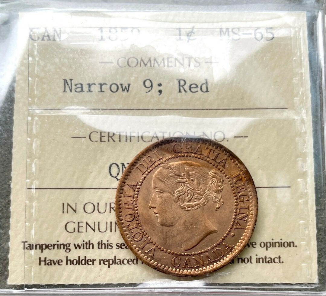 1859 Large Cent Canada 1 Cent Coin Penny- ICCS Gem 65 Red