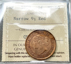 1859 Large Cent Canada 1 Cent Coin Penny- ICCS Gem 65 Red