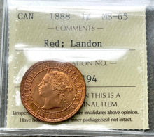 Load image into Gallery viewer, 1888 Large Cent Canada 1 Cent Coin Penny - ICCS Gem 65 Red
