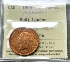 1888 Large Cent Canada 1 Cent Coin Penny - ICCS Gem 65 Red