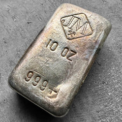 10 oz .999 Silver Johnson Matthey Poured JM bar Large Logo with Nice pour lines