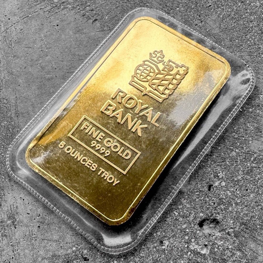 Vintage Johnson Matthey RBC 5 oz Gold stuck Bar .9999 5oz Royal Bank of Canada