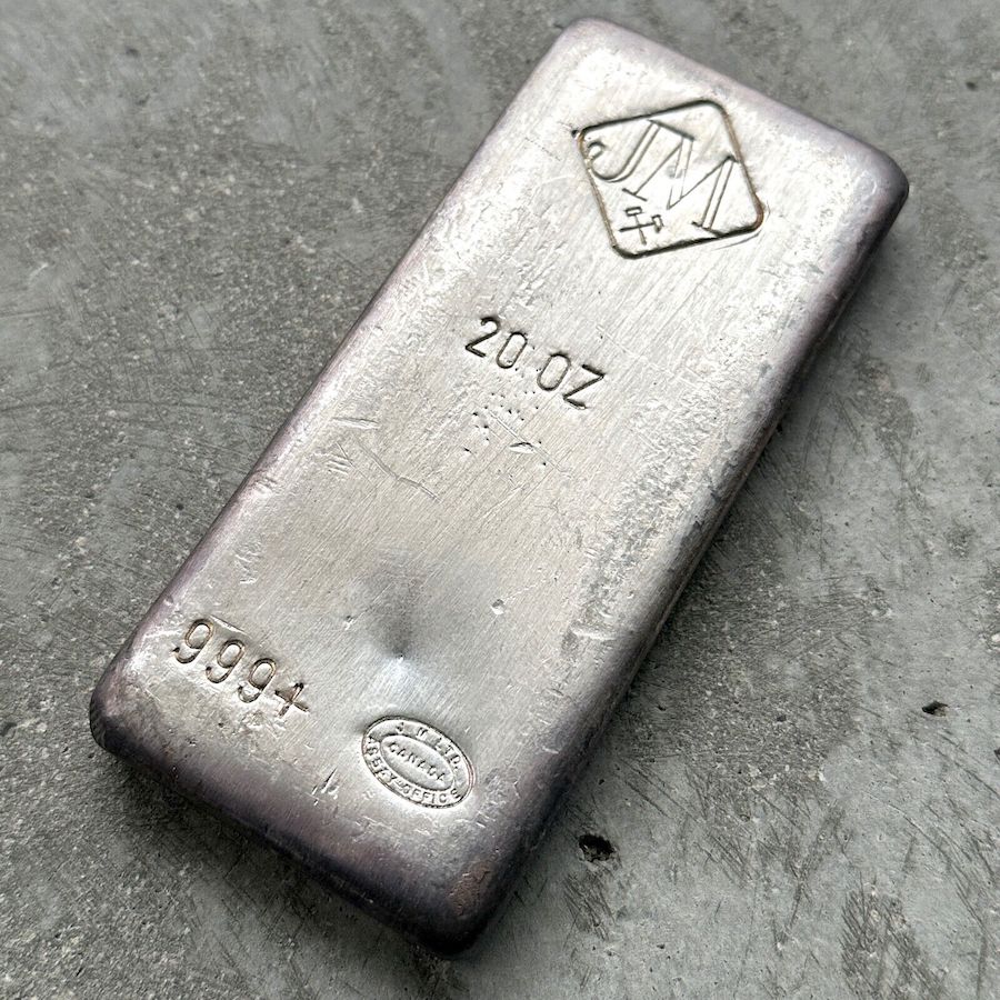 Vintage 20 oz .999 Silver Johnson Matthey Poured bar
