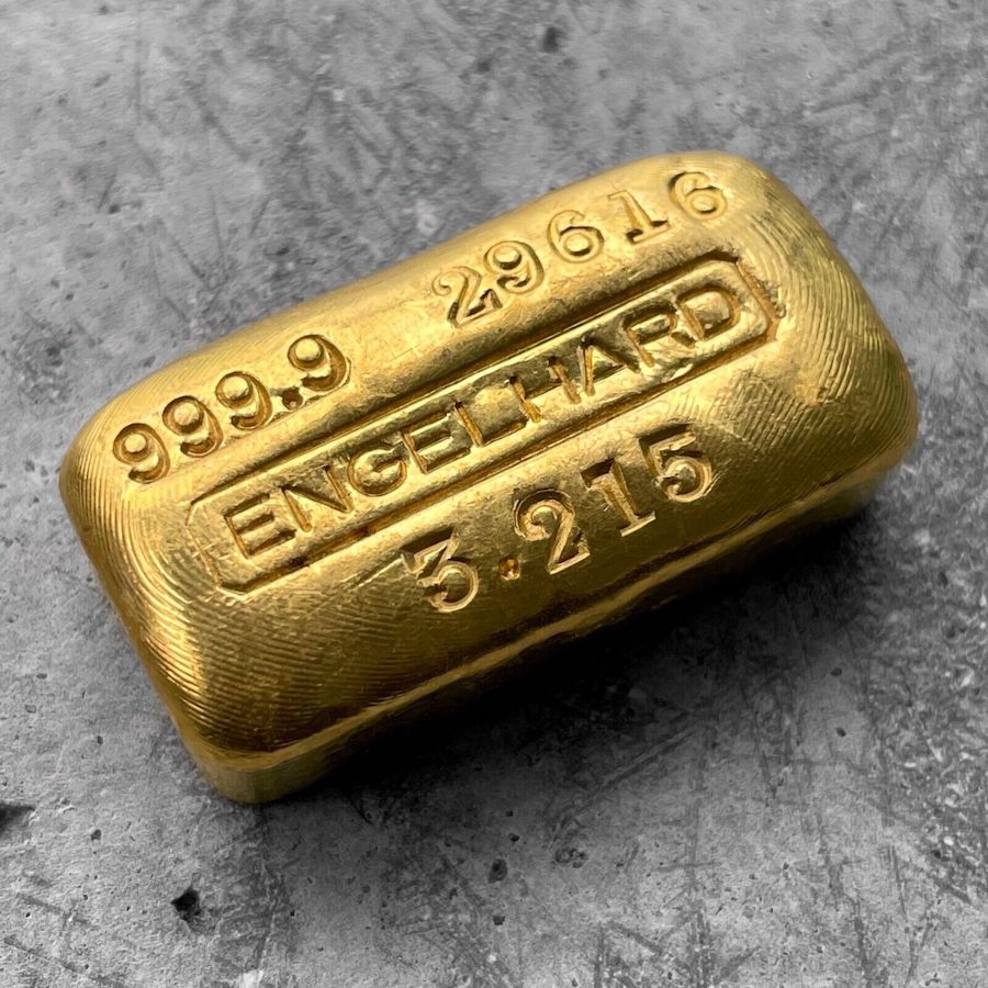 Engelhard 3.215 oz Gold Poured Bar .9999 - 100 Gram