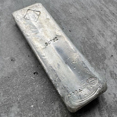 Vintage 50 oz .999 Silver Johnson Matthey Poured bar