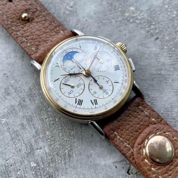 Vintage Mens Baume & Mercier 6102.099 Chronograph Moonphase 18K +Stainless Steel
