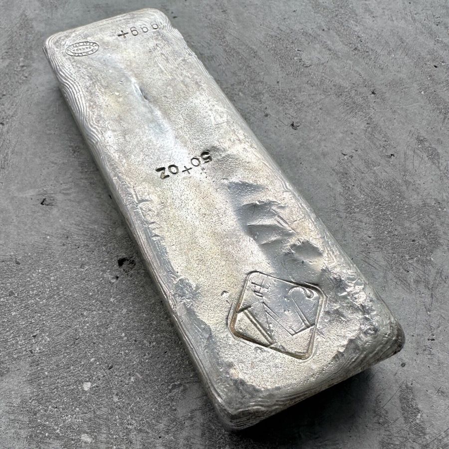 Vintage 50 oz .999 Silver Johnson Matthey Poured bar
