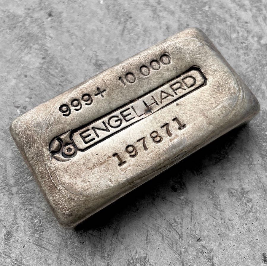 Vintage 10 oz .999 Silver Engelhard Poured bar - Attractive pour lines