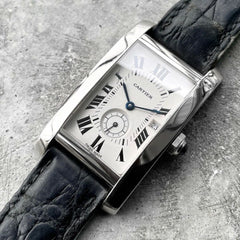 Men's Vintage Cartier Tank Americaine 18K white gold 3012905 - Box + Warranty