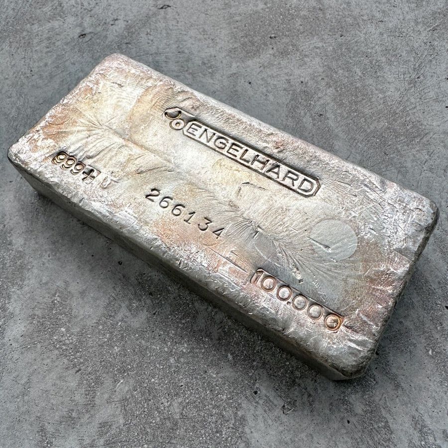 Vintage Engelhard 100 oz .999 Silver Poured Bar - Nice Toning