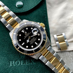 2002 Rolex Submariner 16613 Two Tone Gold Black Dial Serviced - No Holes Case