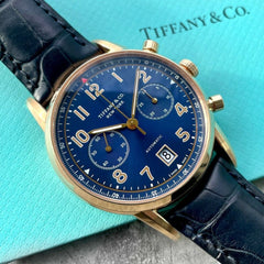 Tiffany & Co CT60 Chronograph Blue Dial Reference 36342064 Rose Gold - Box Paper