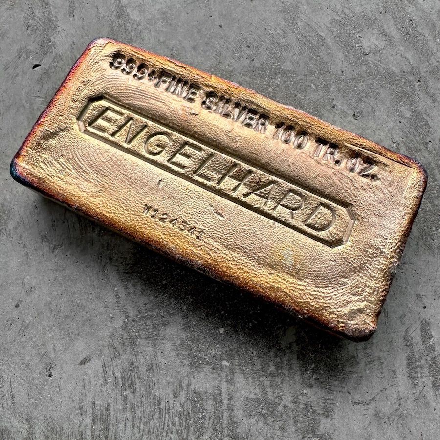 Vintage Engelhard 100 oz .999 Silver Poured Bar Incredible Rainbow + Gold toning