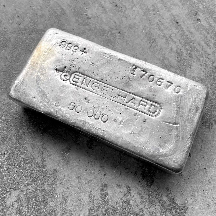 Engelhard 50 oz .999 Silver Poured 50oz Bar
