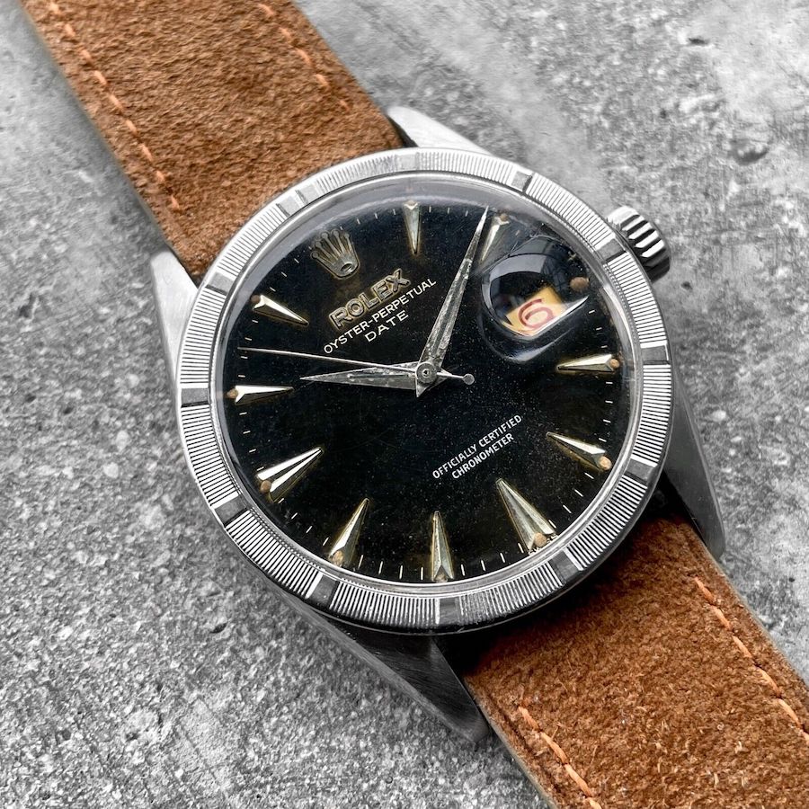 1958 Rolex 6535 Date Stainless Steel - Glossy black gilt dial