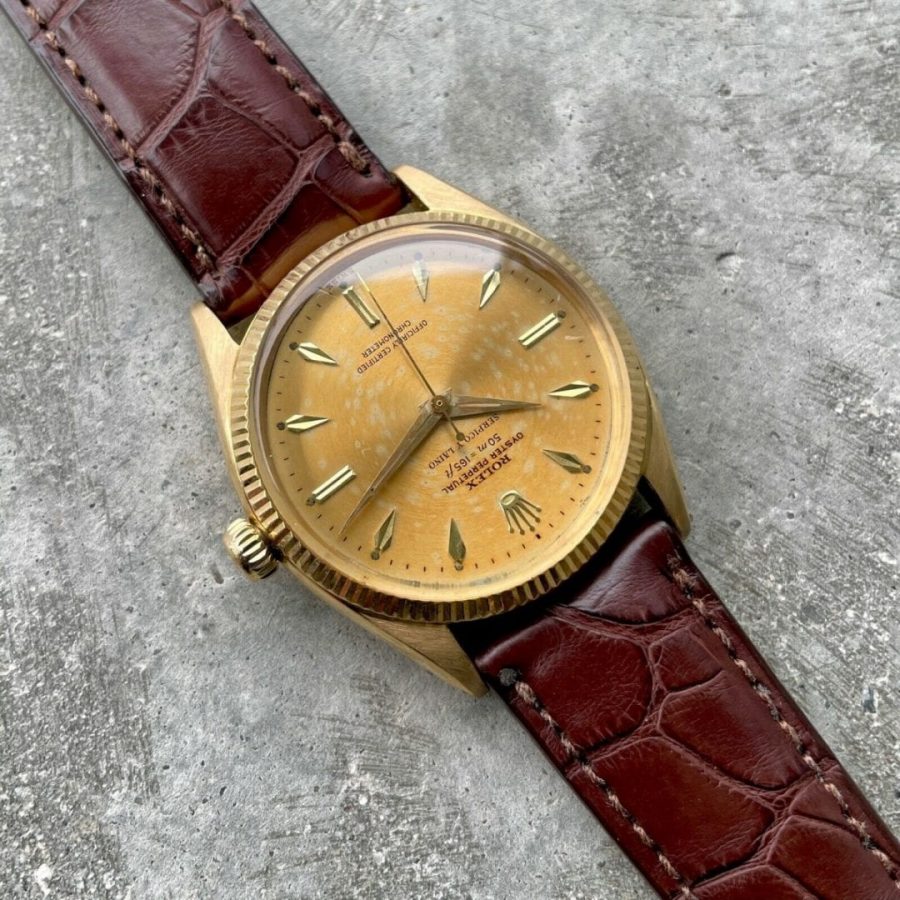 1956 Rolex Date Mens 6567 Yellow Gold Watch Tropical dial with Serpico Y Laino