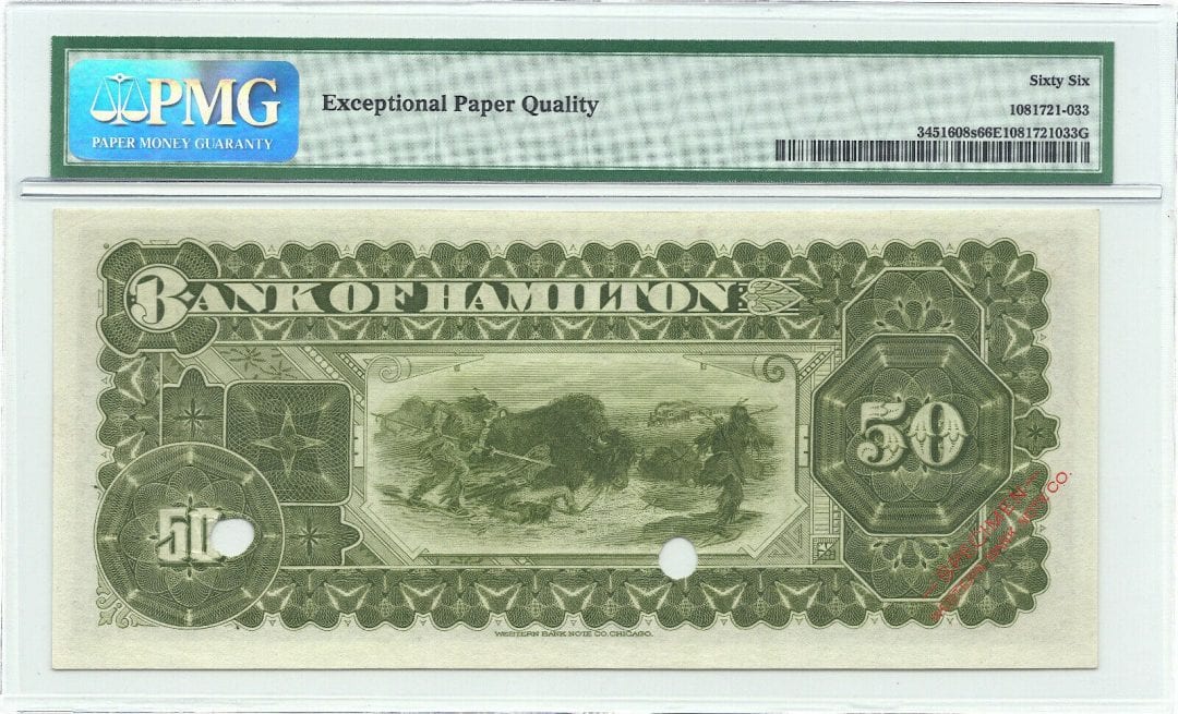 1892 $50 The Bank of Hamilton Canada - PMG UNC 66 EPQ - SPECIMEN