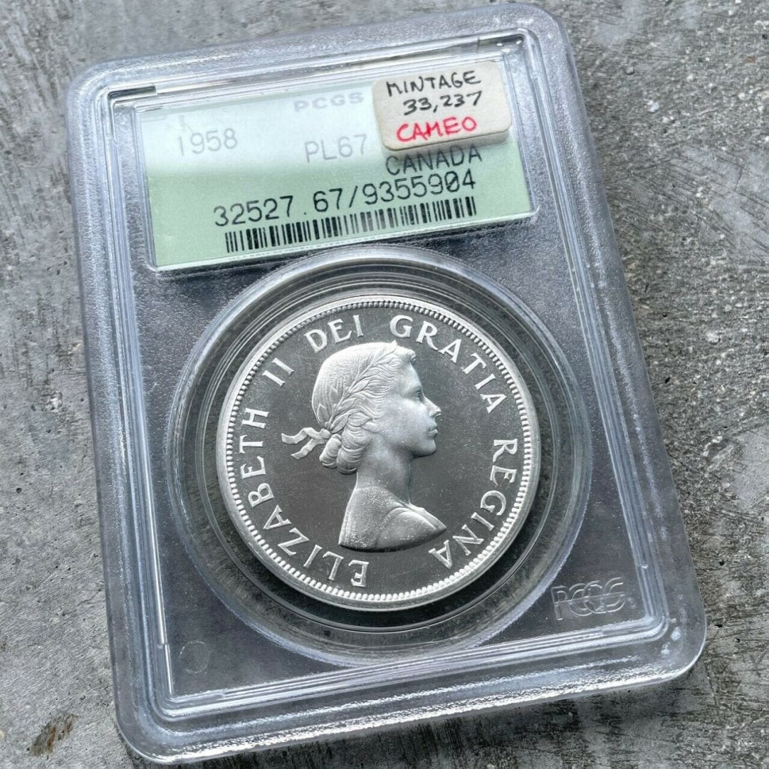 1958 Canada 1 Dollar Silver Coin One Proof Like PCGS Gem PL 67 Cameo Old Holder