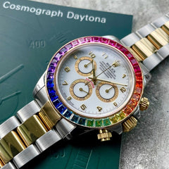 2004 Rolex Daytona Two Tone 116523 Box / Papers + Custom Sapphire Rainbow Bezel