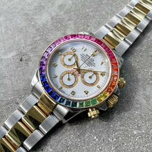 Load image into Gallery viewer, 2004 Rolex Daytona Two Tone 116523 Box / Papers + Custom Sapphire Rainbow Bezel
