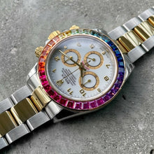 Load image into Gallery viewer, 2004 Rolex Daytona Two Tone 116523 Box / Papers + Custom Sapphire Rainbow Bezel
