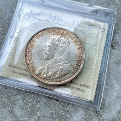 1936 Canada 1 Dollar Silver Coin One Dollar - ICCS Gem 65 - Attractive Patina