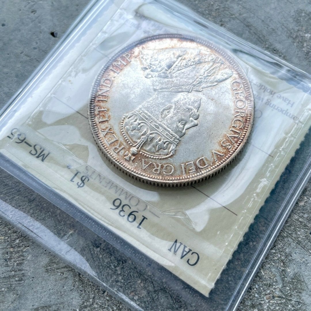 1936 Canada 1 Dollar Silver Coin One Dollar - ICCS Gem 65 - Attractive Patina