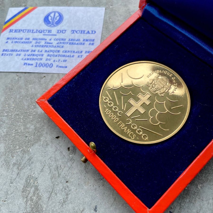 1960 (1970) Republique Du Chad Gold Coin Independence Anniversary 10000 Francs