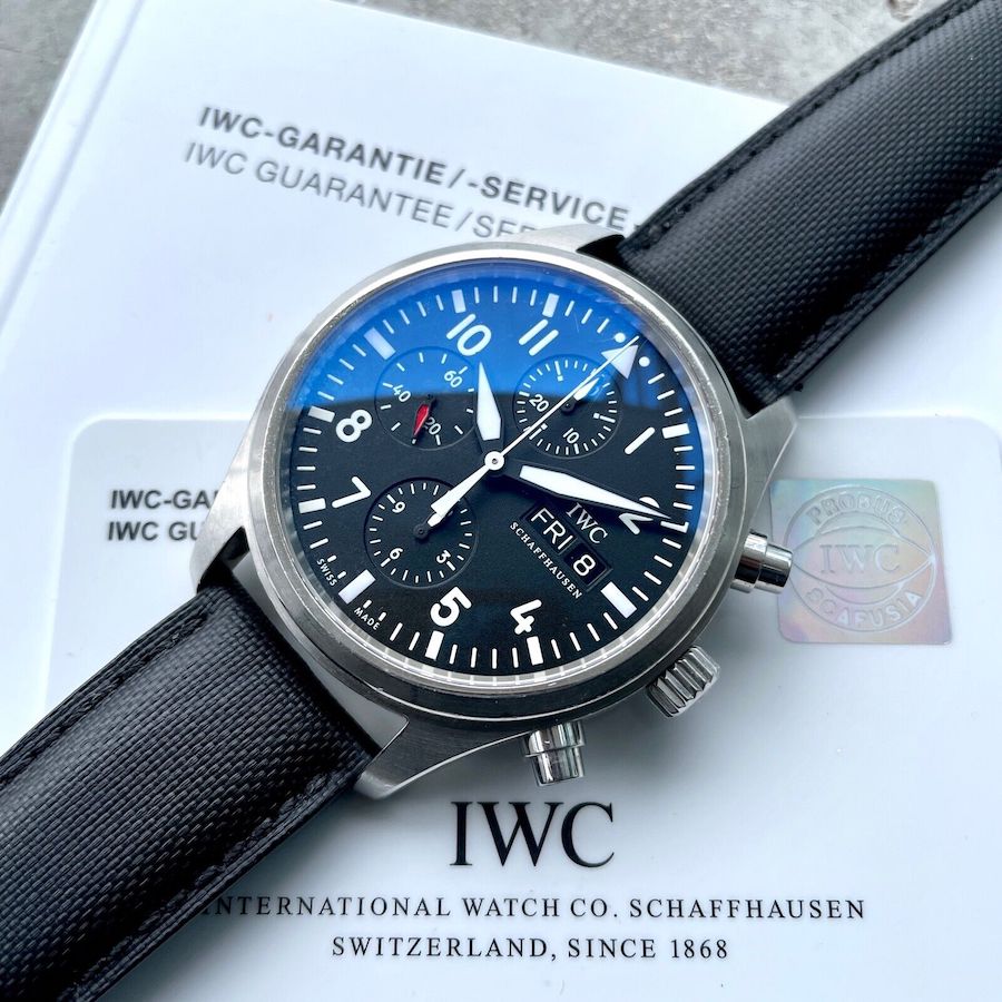 IWC Pilot Spitfire Chronograph Black Dial 3717 - Box and Papers - KevlarStrap