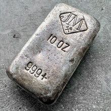 Load image into Gallery viewer, Vintage 10 oz .999 Silver Johnson Matthey Poured bar - Large Logo
