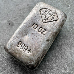 Vintage 10 oz .999 Silver Johnson Matthey Poured bar - Large Logo
