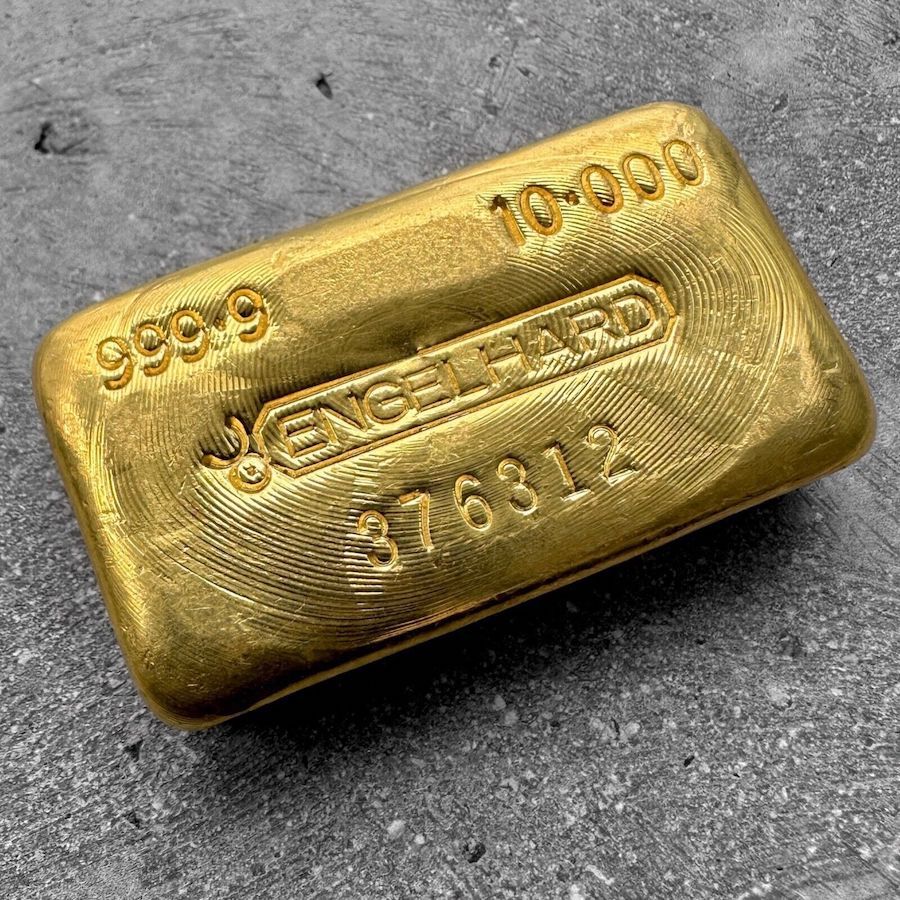 Engelhard 10 oz Gold Poured Bar .9999 10oz - Incredible pour lines