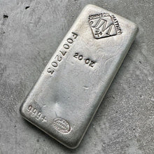 Load image into Gallery viewer, Vintage 20 oz .999 Silver Johnson Matthey Poured bar - F Serial
