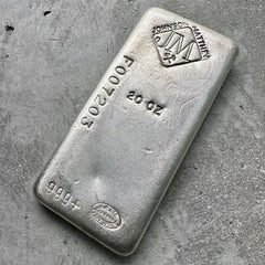 Vintage 20 oz .999 Silver Johnson Matthey Poured bar - F Serial