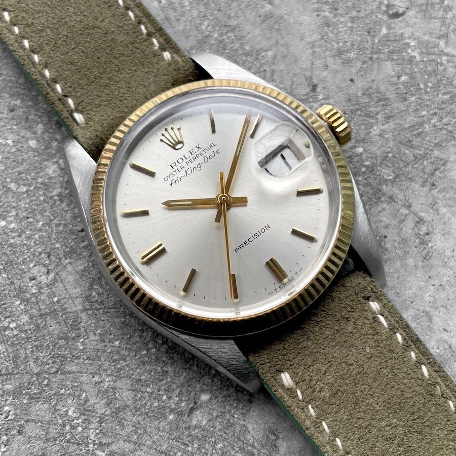 Rolex Air King Date 5701 Mens 1520 14K Gold bezel + stainless steel - booklets