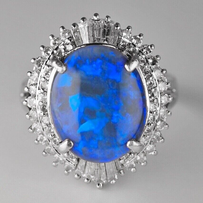 Vintage Platinum Natural 4.3ct Black Opal Diamond cocktail ring $7700 Appraisal