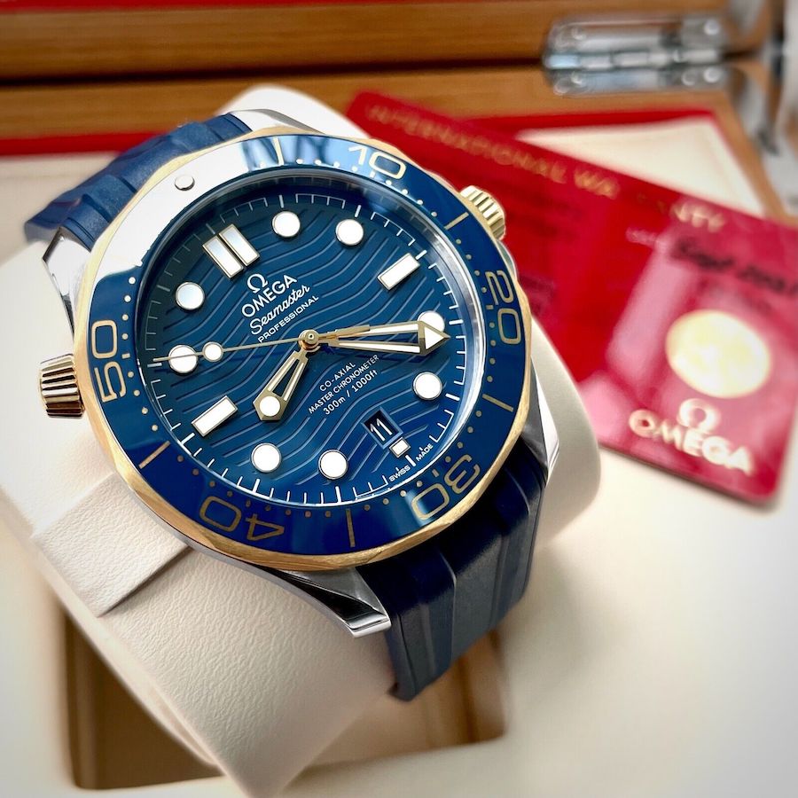 2021 Omega Seamaster 300 M Blue Dial Ceramic 210.22.42.20.03.001 Box and Papers