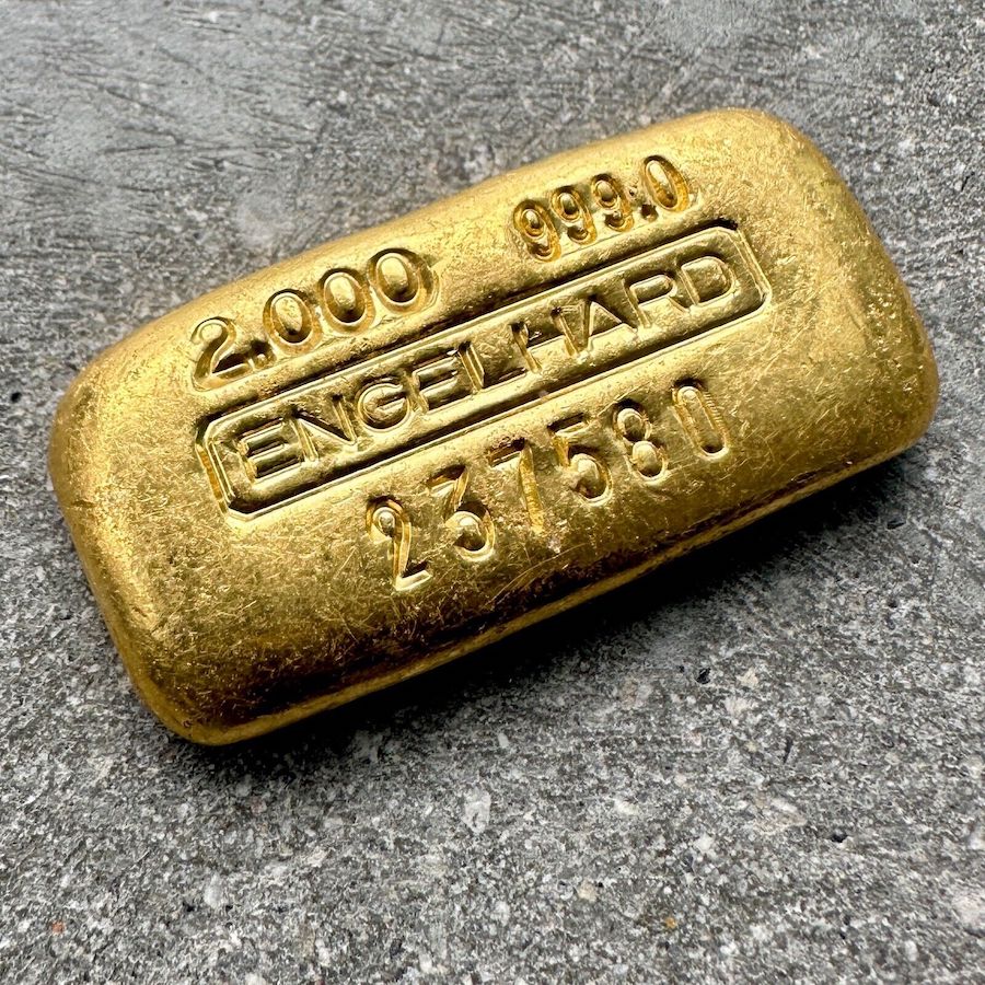 Engelhard 2 oz Gold Poured Bar .9990 2oz - with Serial - Early version