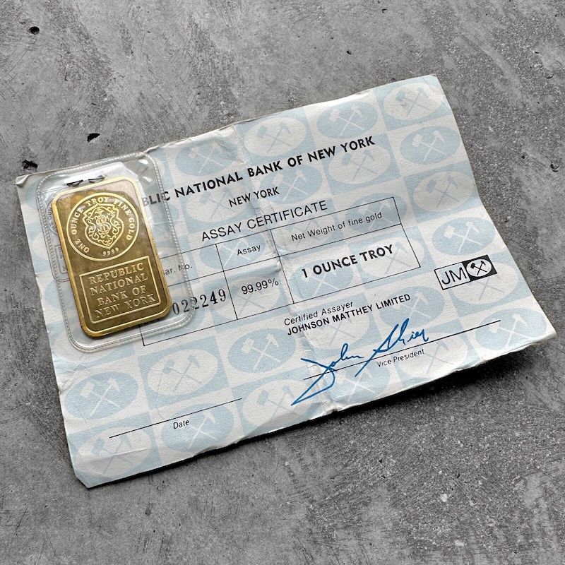 Vintage Johnson Matthey Republic National Bank New York 1 oz Gold Bar .9999 1oz