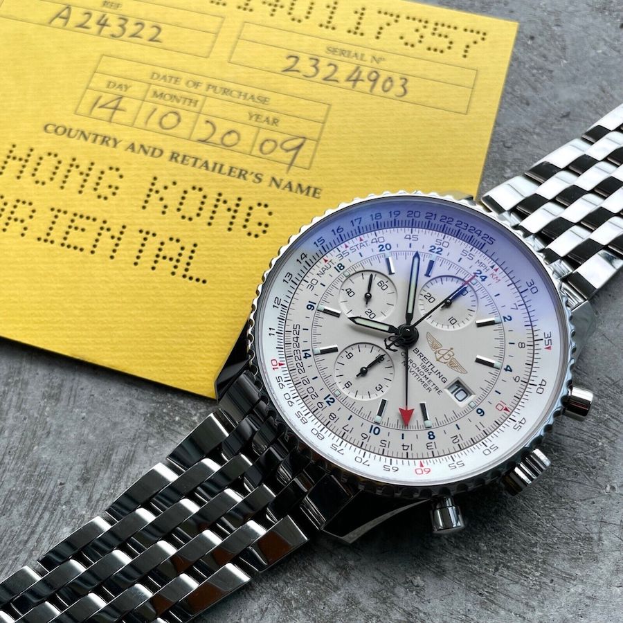 46mm Breitling Navitimer World A24322 Stainless Steel- White Dial - Box + Papers