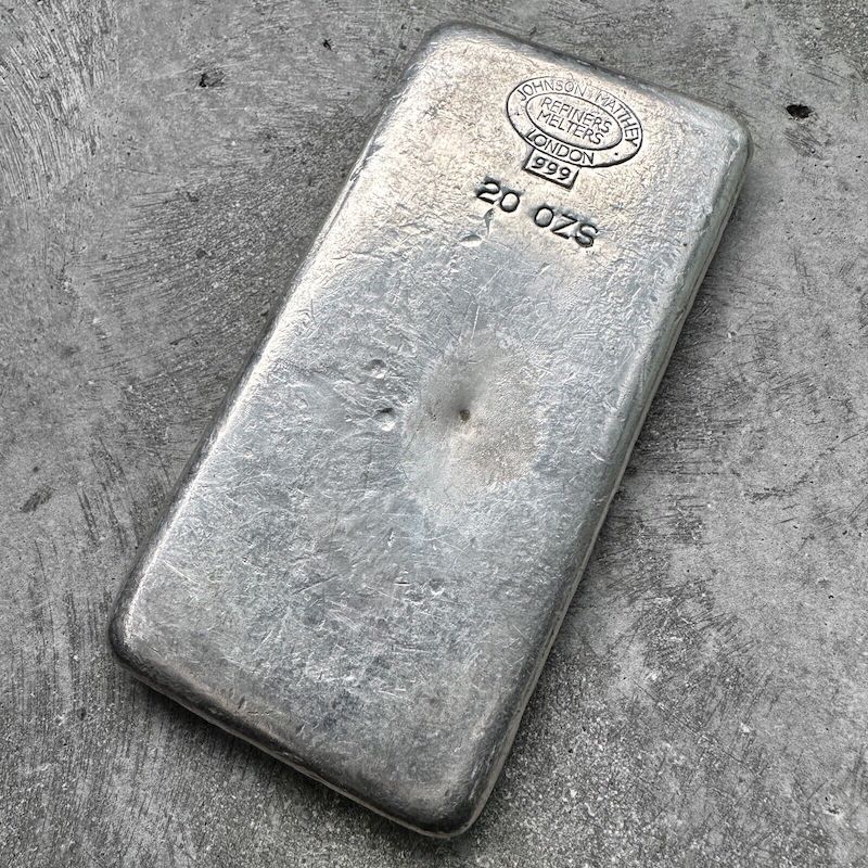 Vintage 20 oz .999 Silver Johnson Matthey Poured bar - Johnson Matthey London